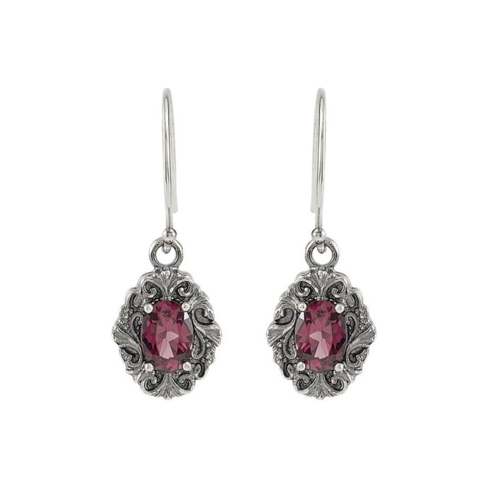 Sterling Silver Victorian Style Rhodolite Garnet Dangle Earrings